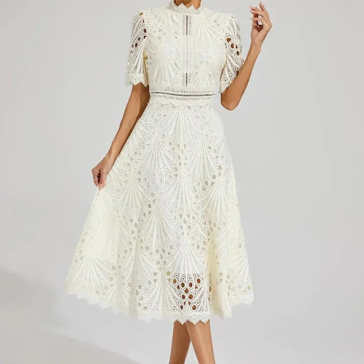 High Neck A-Line Midi Dress