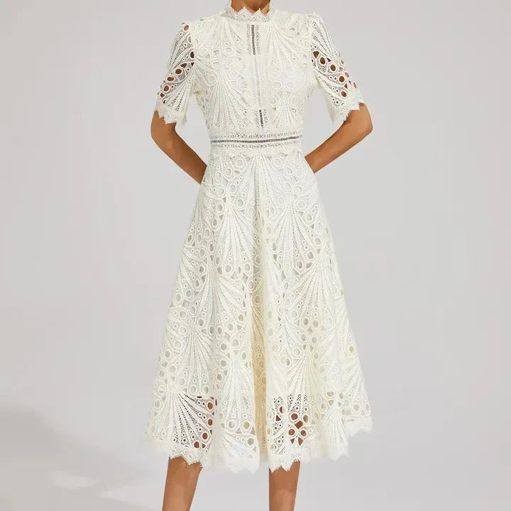 High Neck A-Line Midi Dress