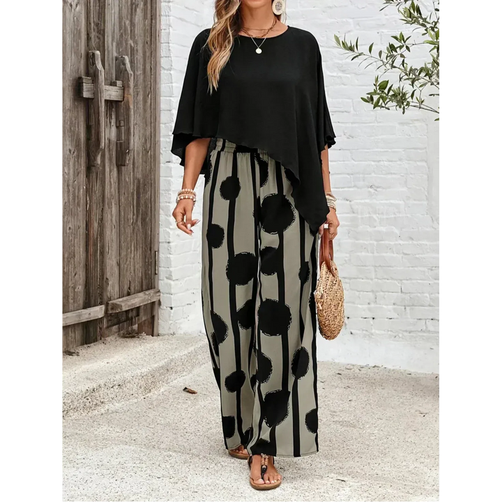 Asymmetric Top And Printed Pants Set