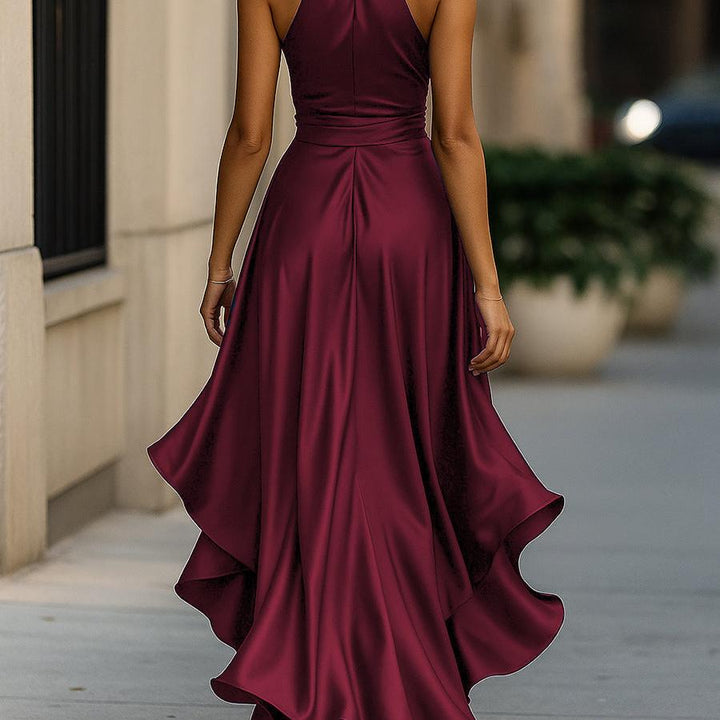 Ruched Satin-Look Maxi Gown