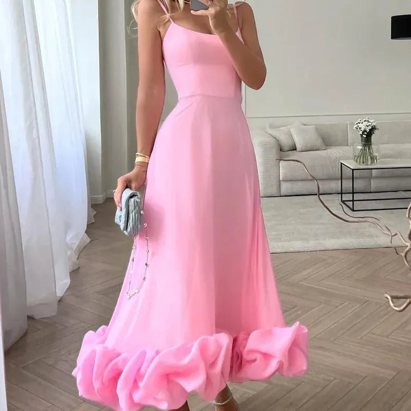 Spaghetti Strap Ruffle Maxi Dress