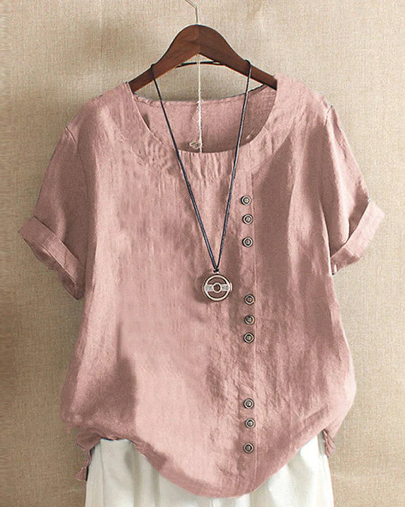 Linen-Look Button-Up Blouse