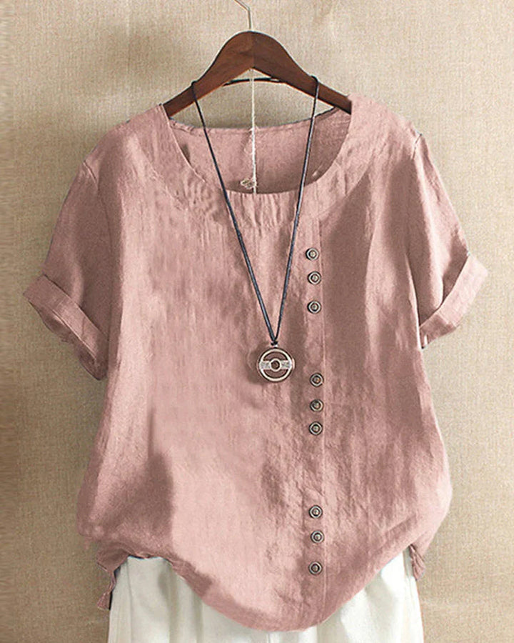 Linen-Look Button-Up Blouse