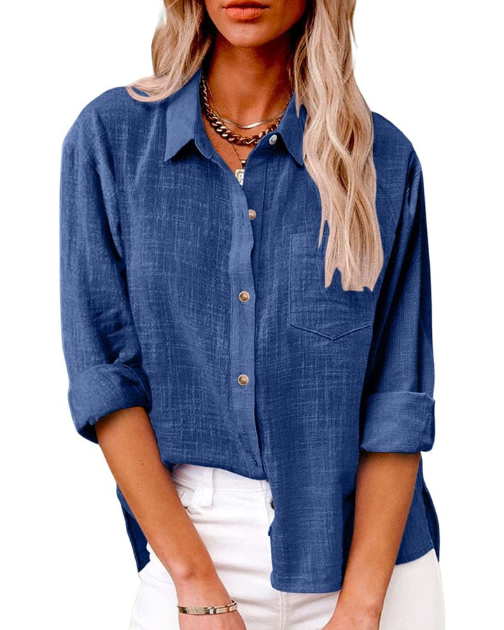 Long Sleeve Linen-Look Button Shirt