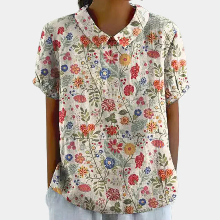 Floral Print Short Sleeve Blouse