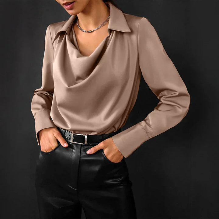 Satin-Look Drape Neck Top