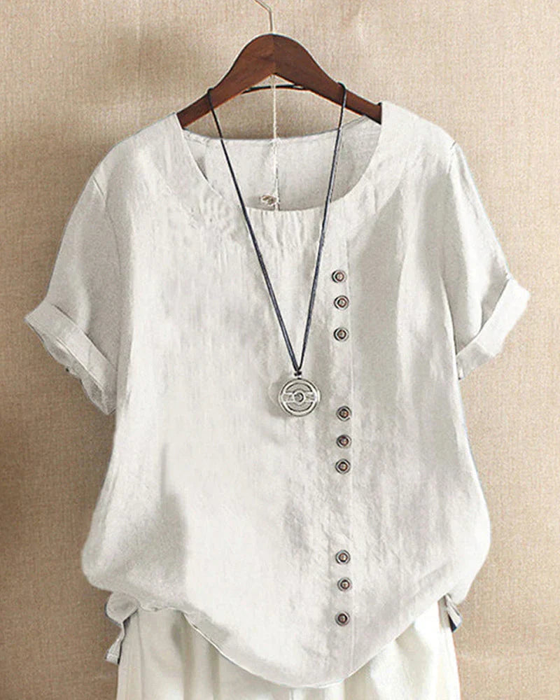 Linen-Look Button-Up Blouse