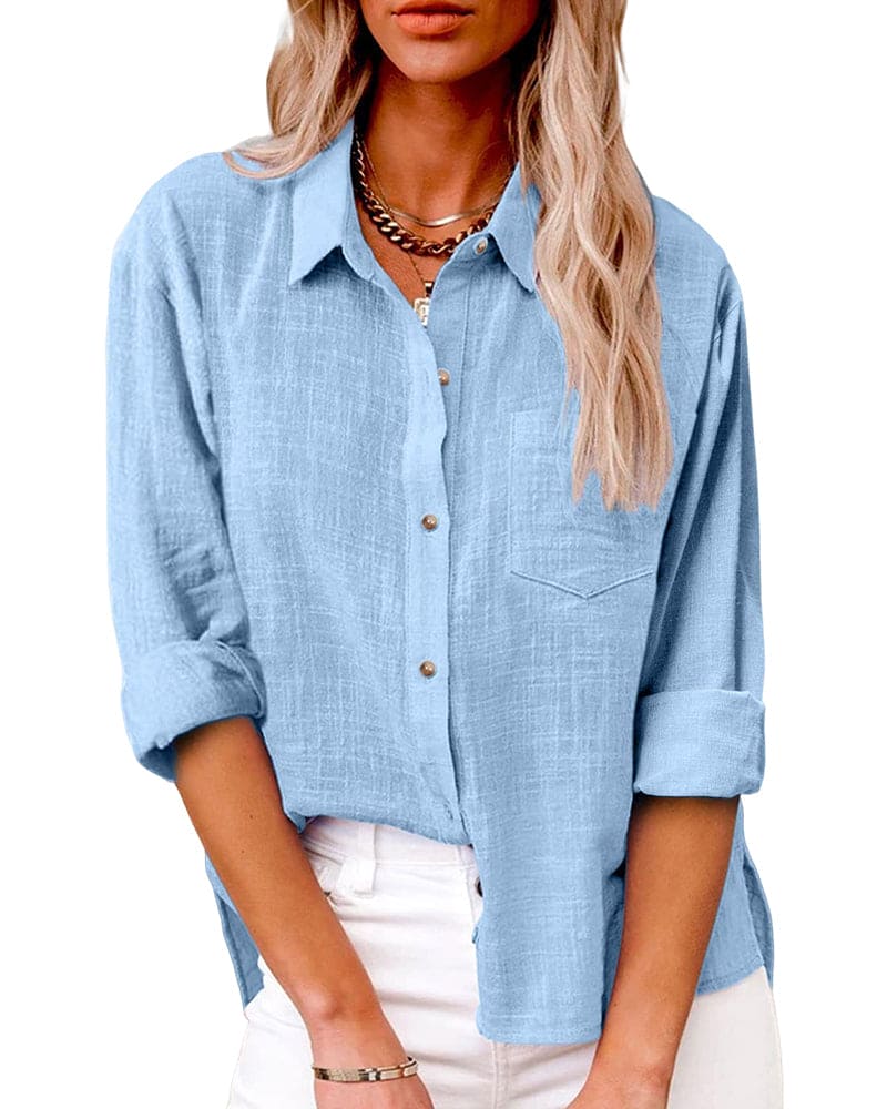 Long Sleeve Linen-Look Button Shirt