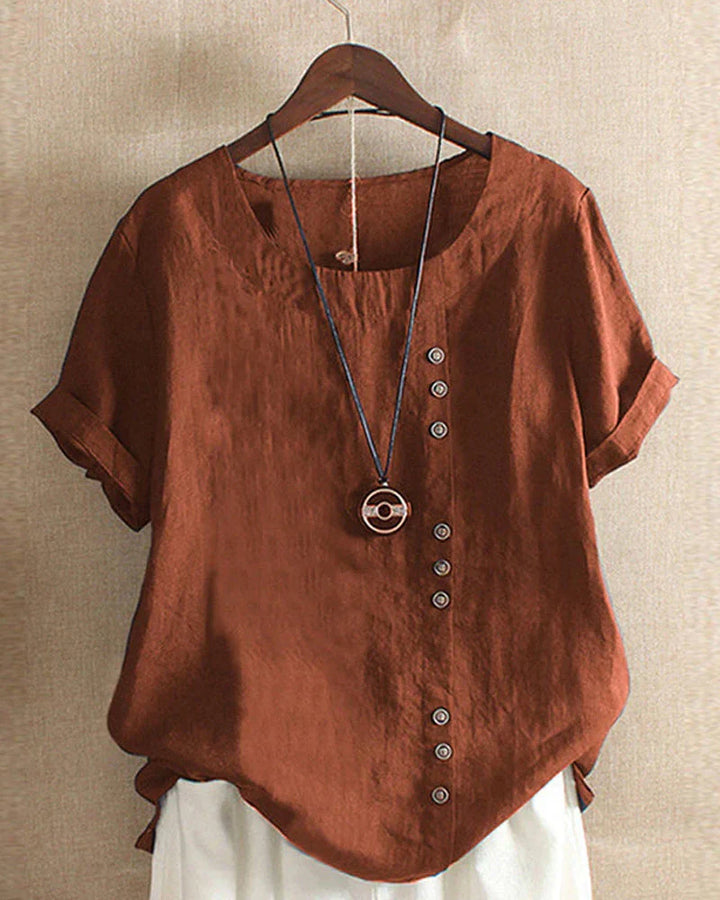 Linen-Look Button-Up Blouse