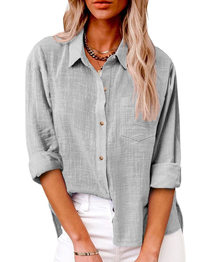 Long Sleeve Linen-Look Button Shirt