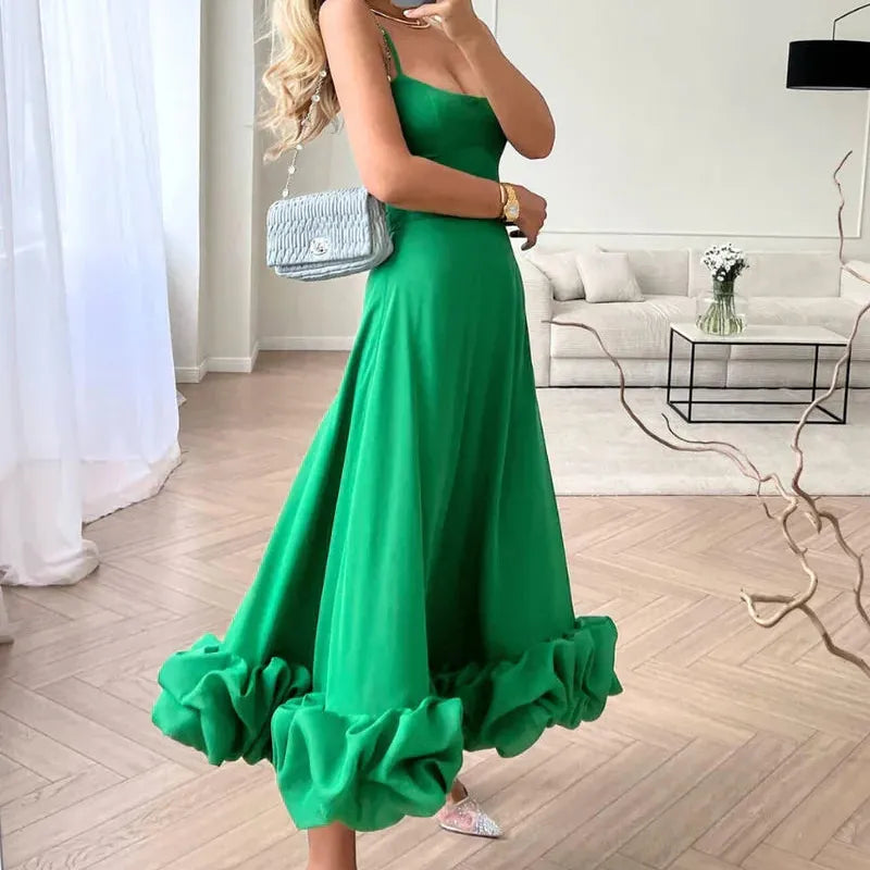 Spaghetti Strap Ruffle Maxi Dress