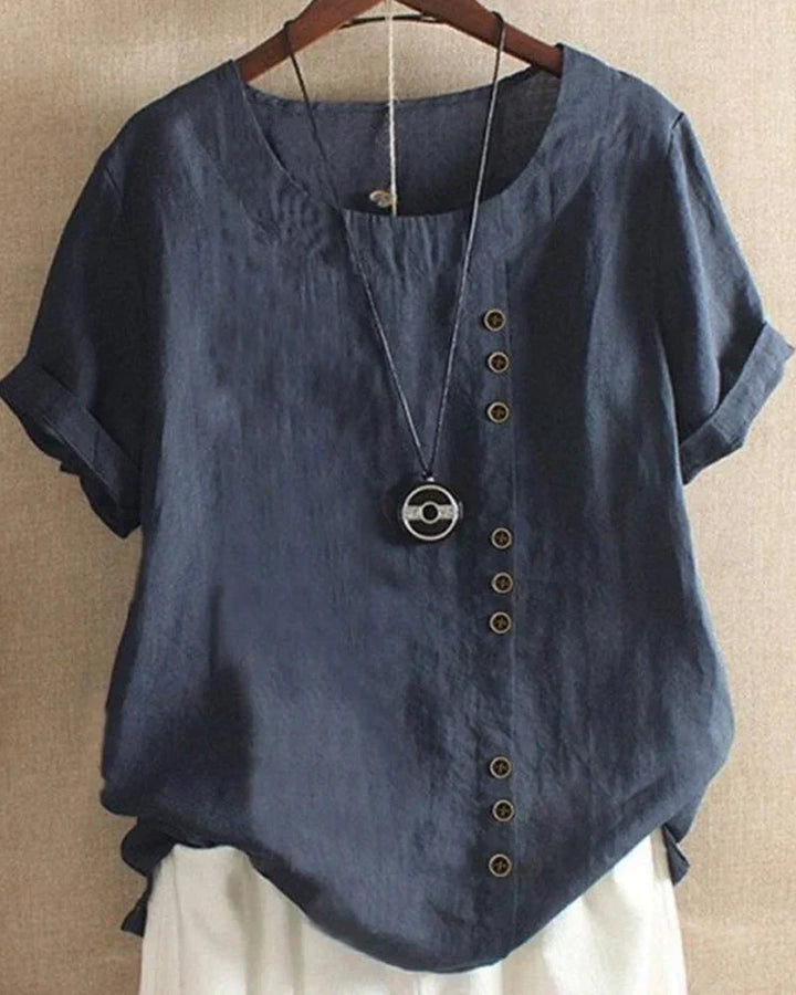Linen-Look Button-Up Blouse