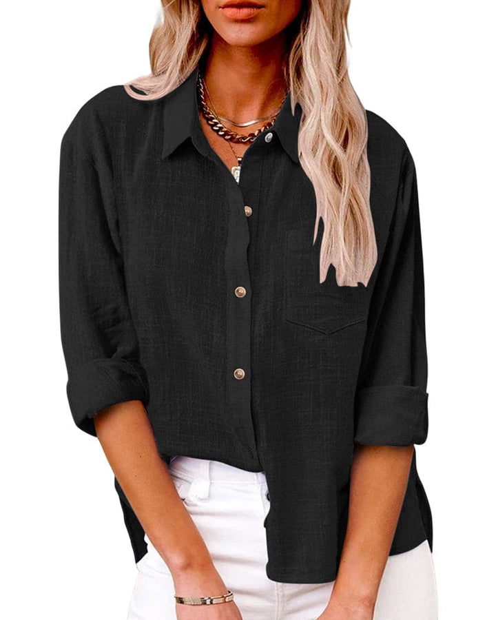 Long Sleeve Linen-Look Button Shirt