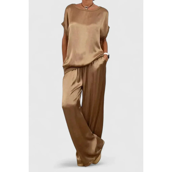 Satin-Look Batwing Top And Wide-Leg Trouser Set