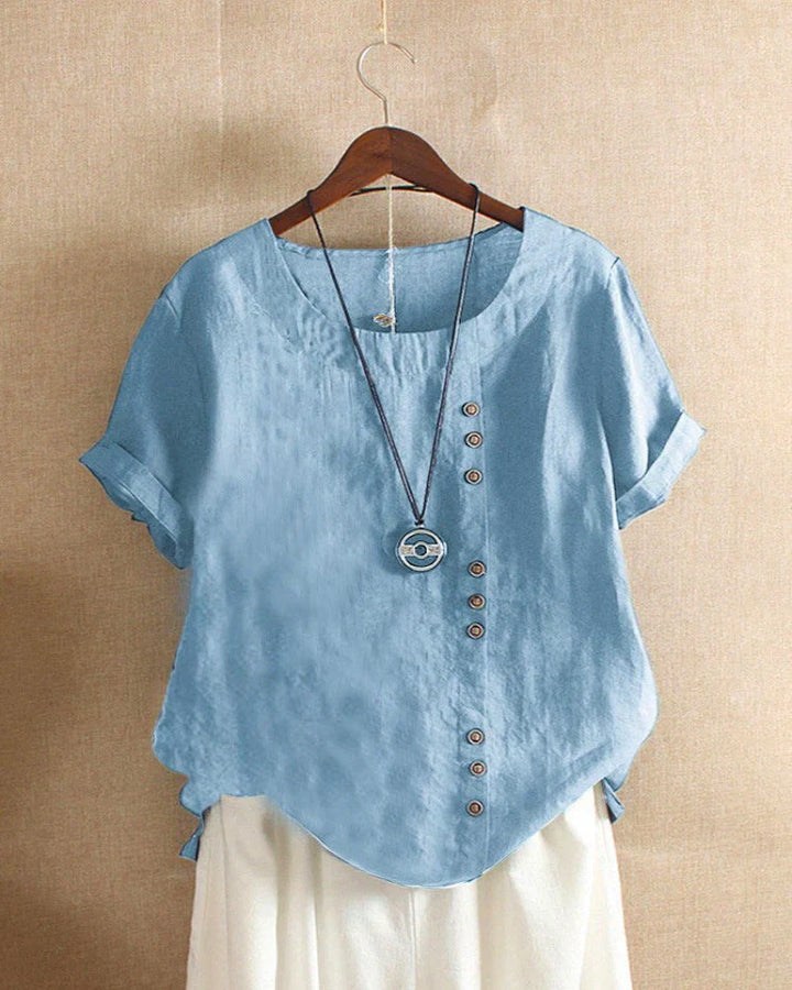 Linen-Look Button-Up Blouse