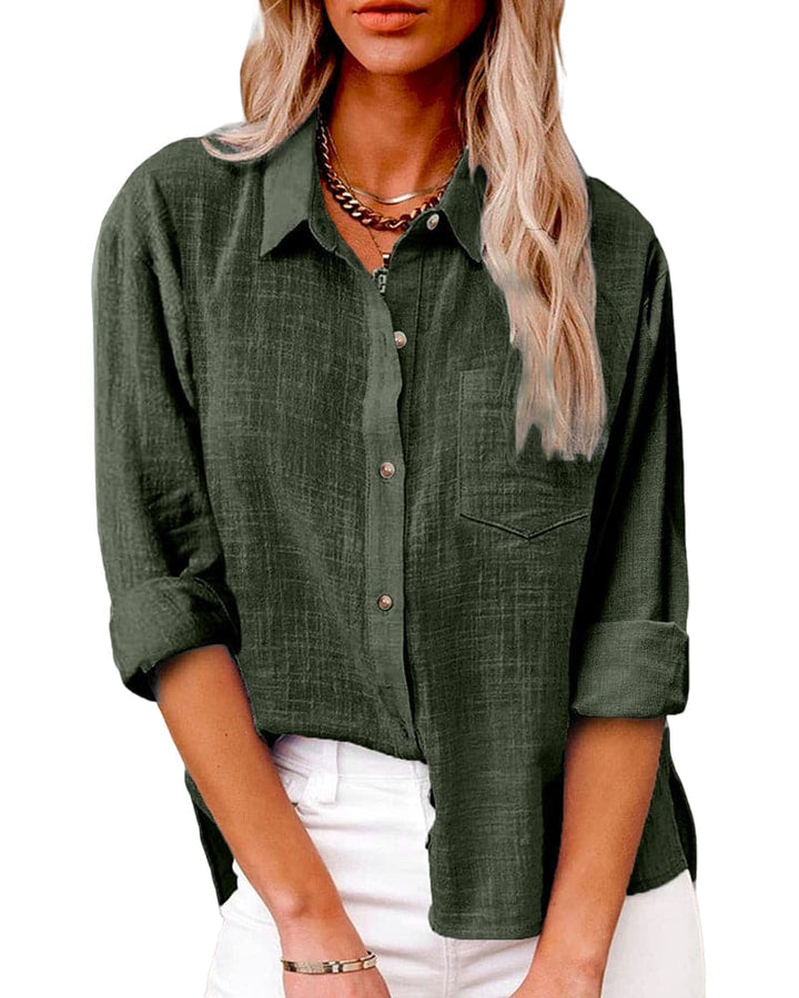 Long Sleeve Linen-Look Button Shirt