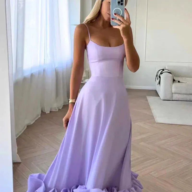 Spaghetti Strap Ruffle Maxi Dress