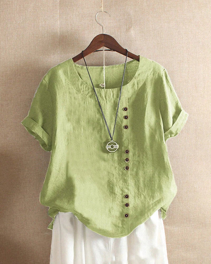 Linen-Look Button-Up Blouse