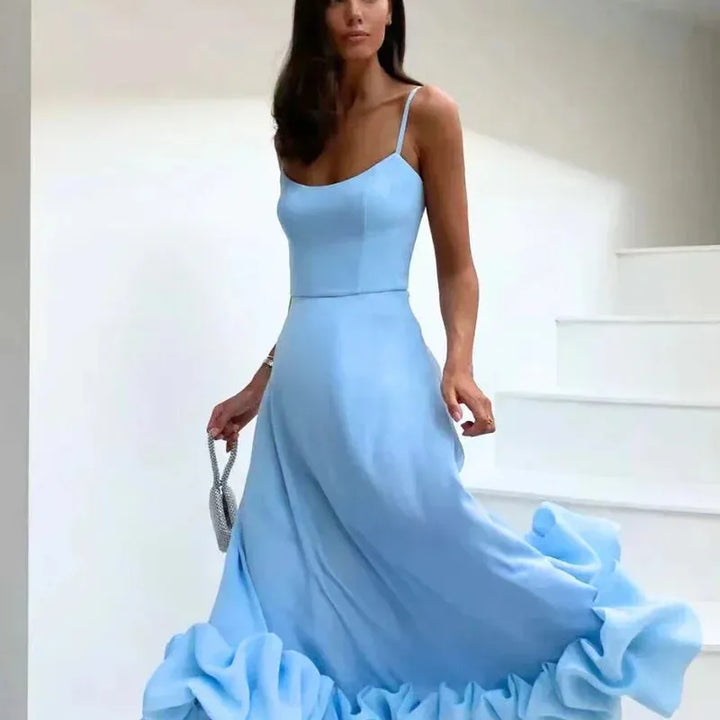 Spaghetti Strap Ruffle Maxi Dress
