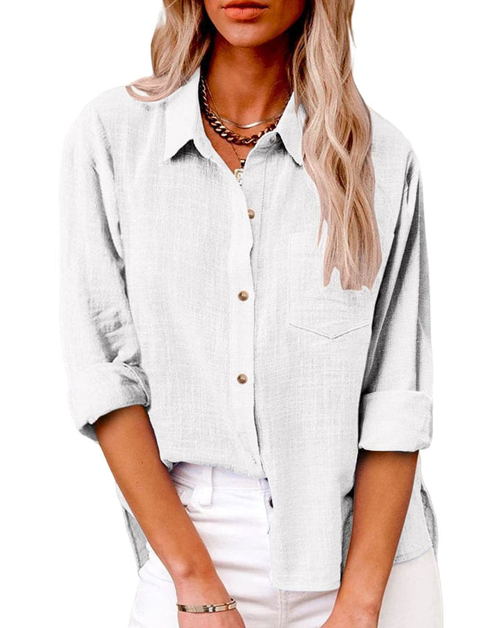 Long Sleeve Linen-Look Button Shirt