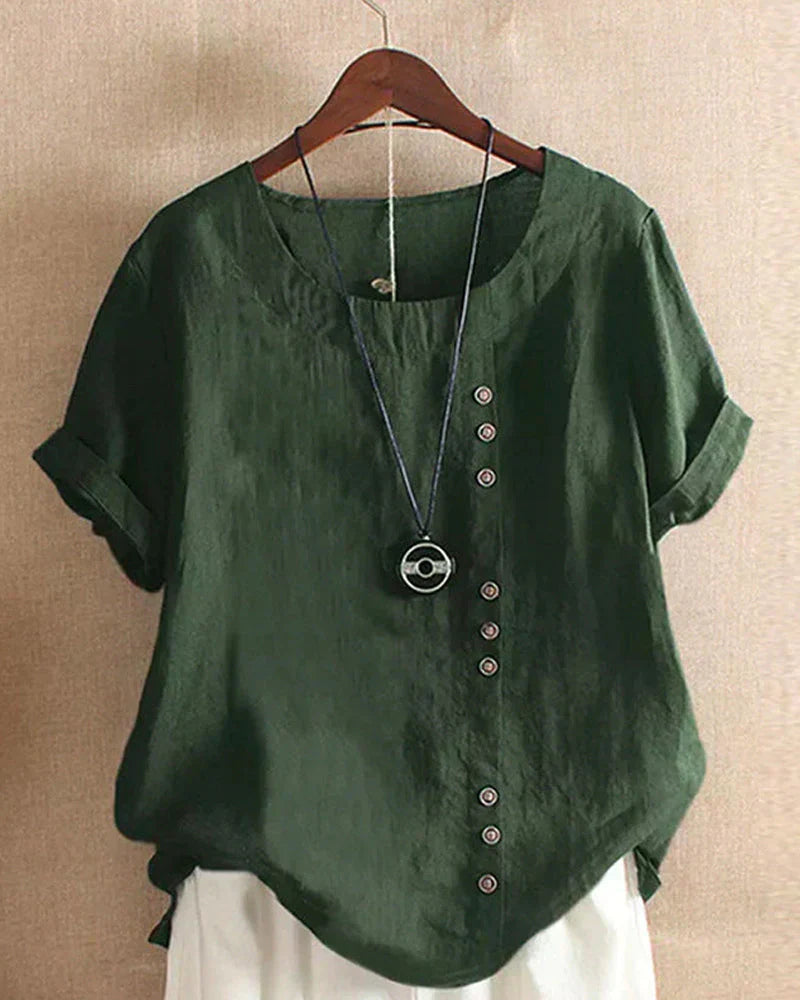 Linen-Look Button-Up Blouse