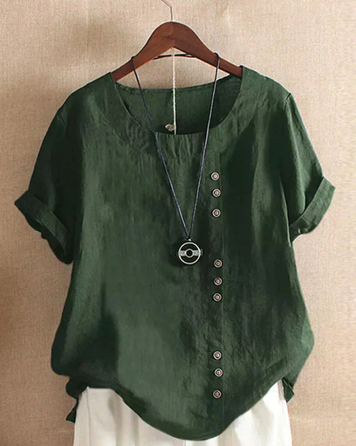 Linen-Look Button-Up Blouse