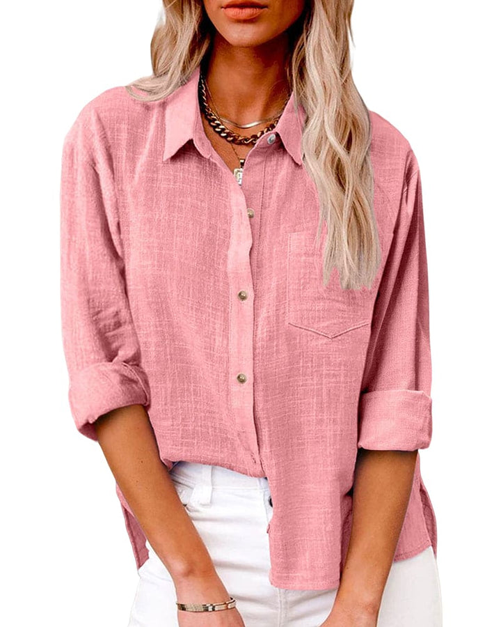 Long Sleeve Linen-Look Button Shirt
