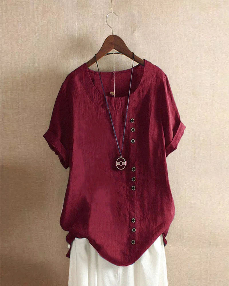 Linen-Look Button-Up Blouse