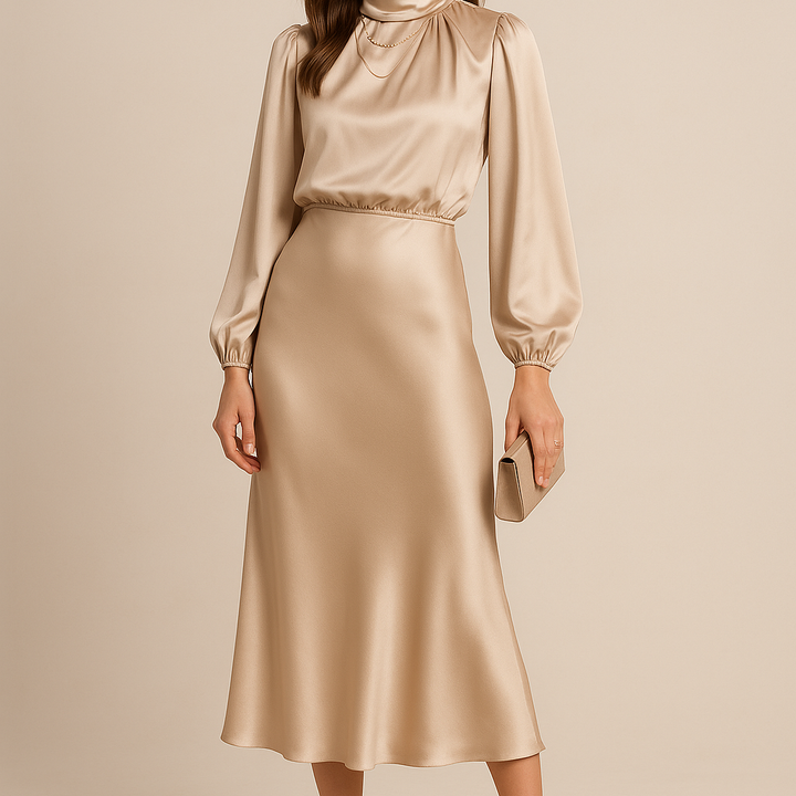 High-Waisted Plain Midi Dress