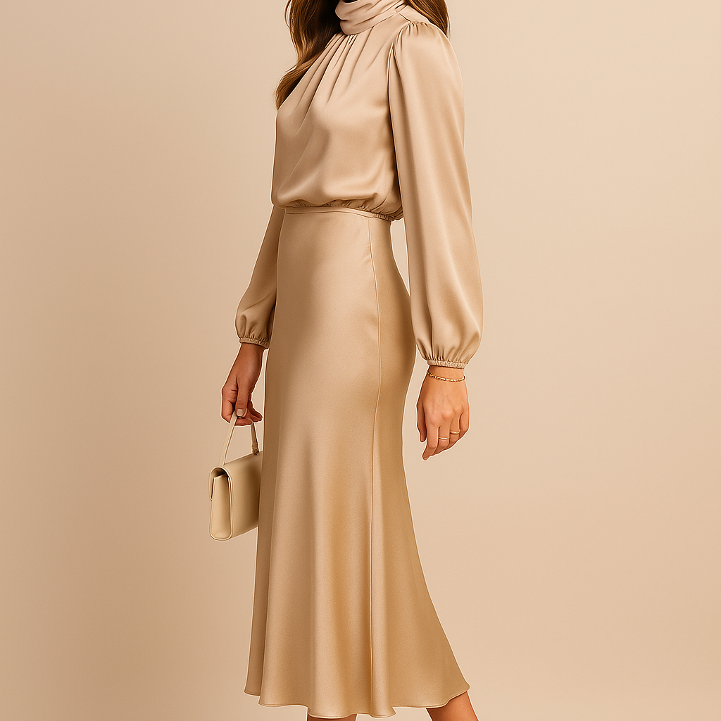 High-Waisted Plain Midi Dress