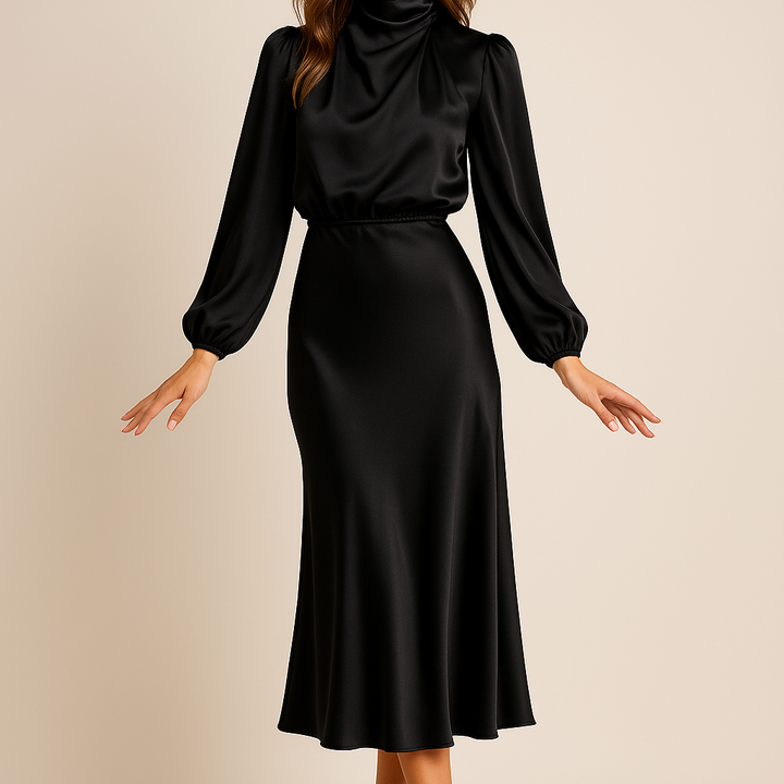 High-Waisted Plain Midi Dress