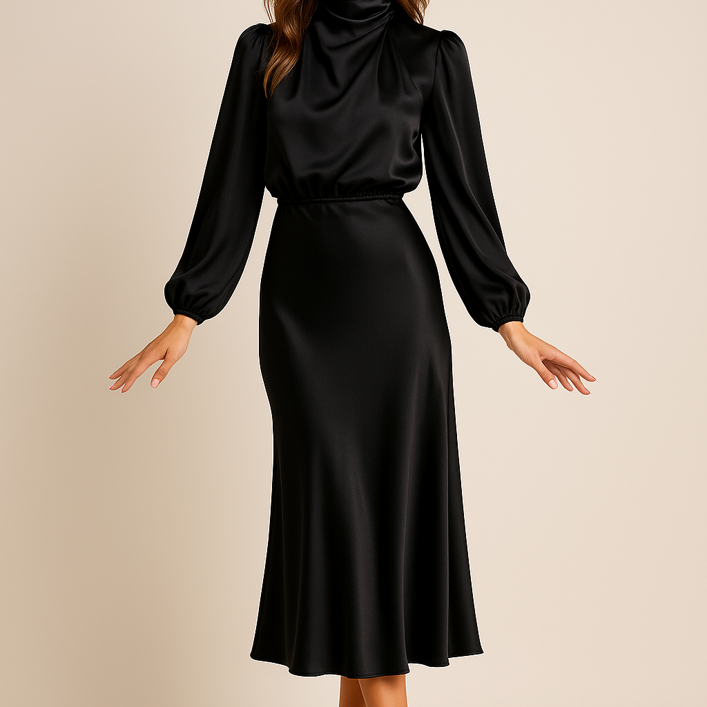 High-Waisted Plain Midi Dress
