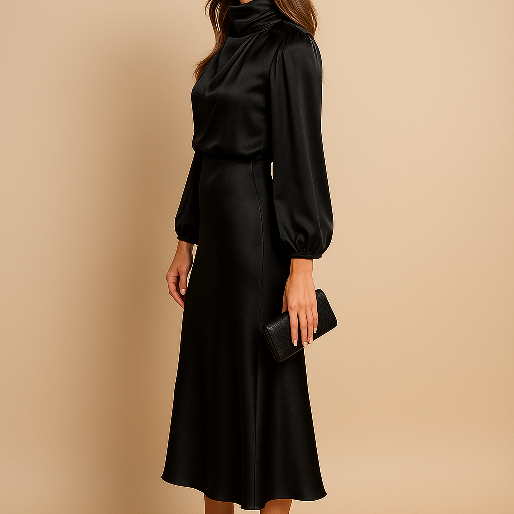 High-Waisted Plain Midi Dress
