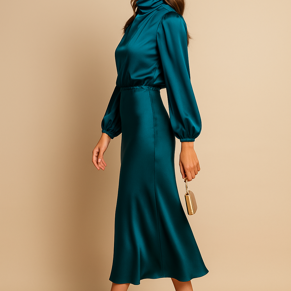 High-Waisted Plain Midi Dress