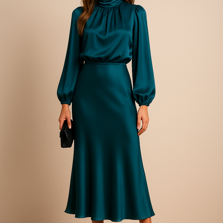 High-Waisted Plain Midi Dress