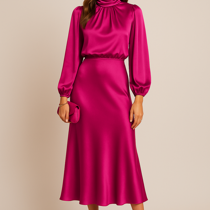 High-Waisted Plain Midi Dress