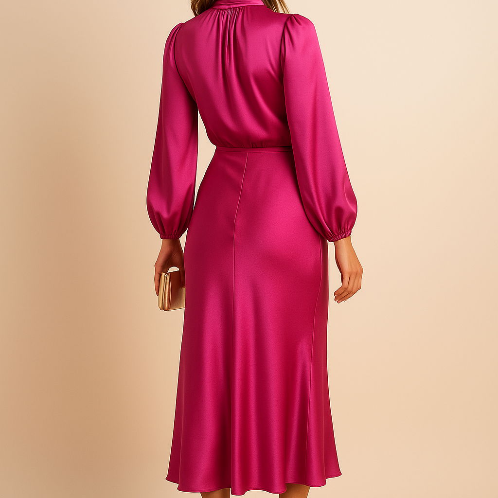 High-Waisted Plain Midi Dress