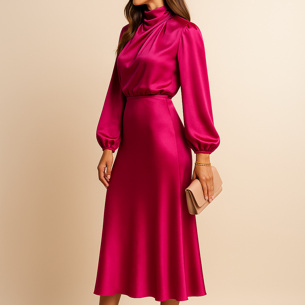 High-Waisted Plain Midi Dress
