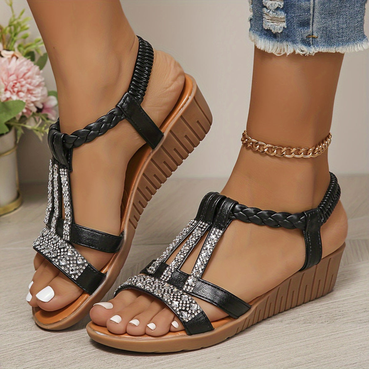 Rhinestone Braided Wedge Sandals