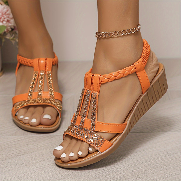 Rhinestone Braided Wedge Sandals