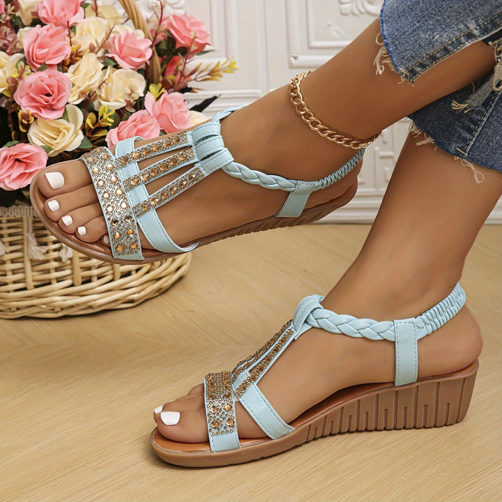 Rhinestone Braided Wedge Sandals