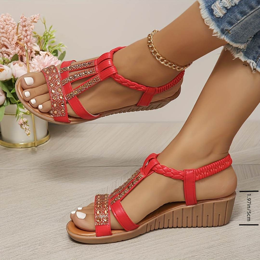 Rhinestone Braided Wedge Sandals