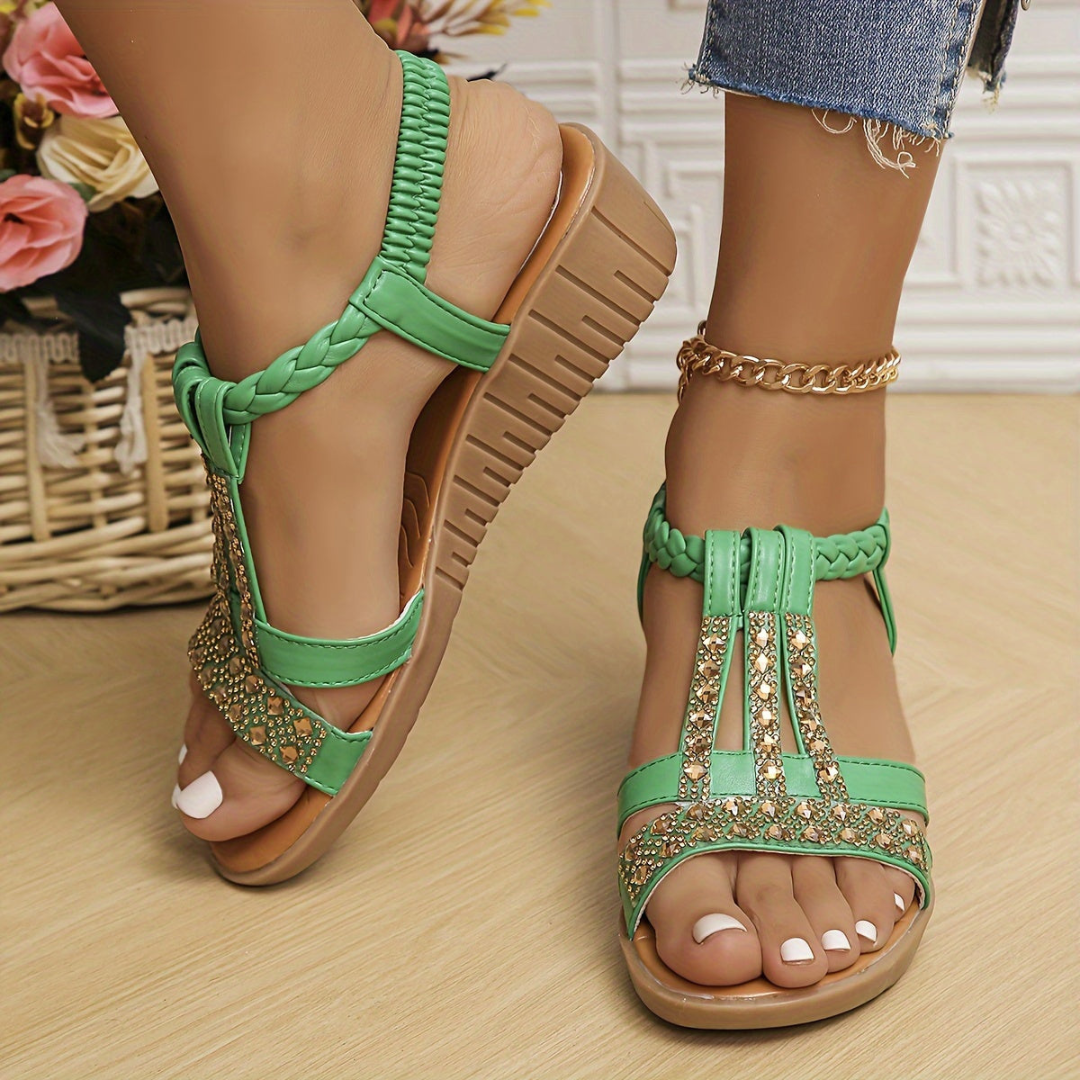 Rhinestone Braided Wedge Sandals