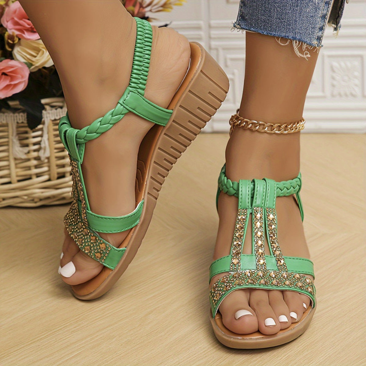 Rhinestone Braided Wedge Sandals