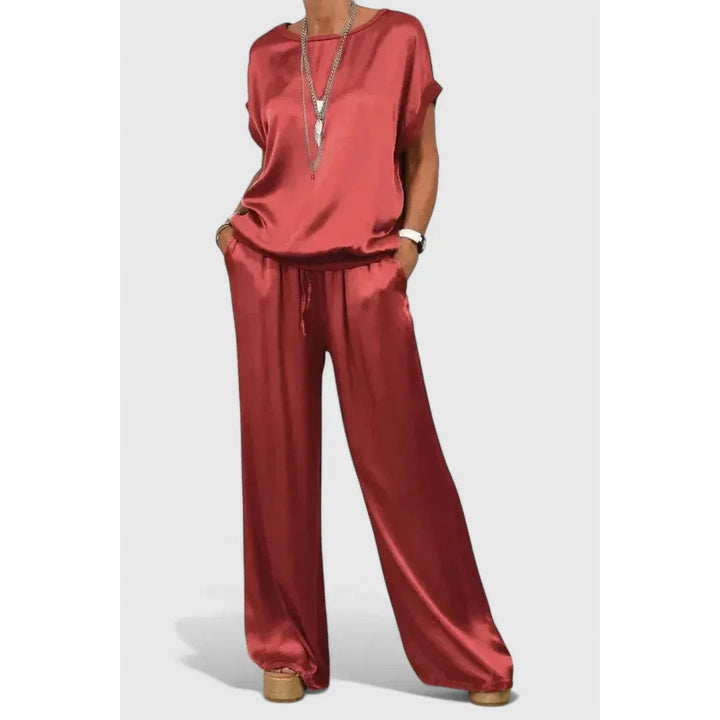 Satin-Look Batwing Top And Wide-Leg Trouser Set