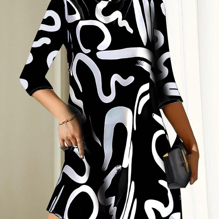 Modern Abstract Print Mock Neck Dress