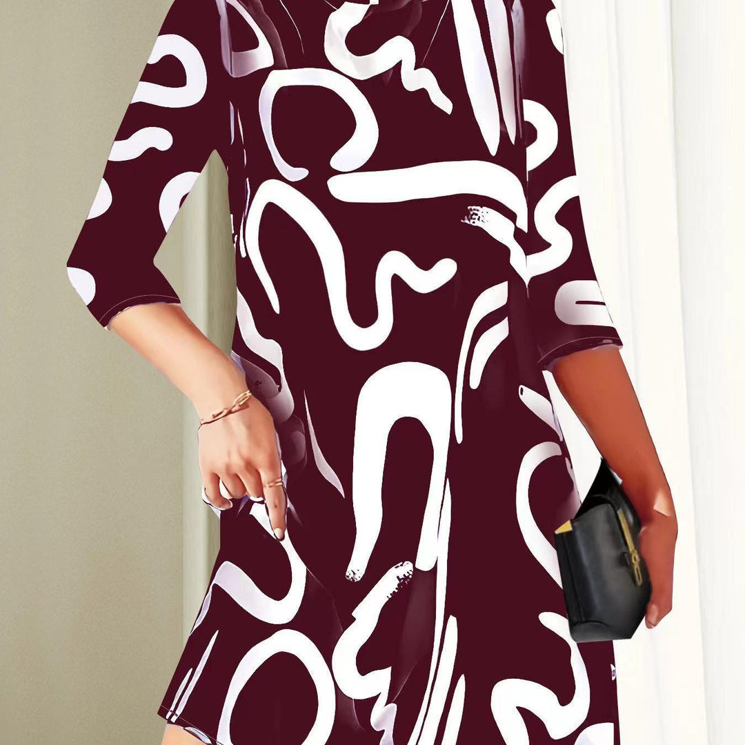Modern Abstract Print Mock Neck Dress