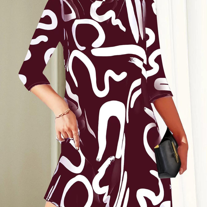 Modern Abstract Print Mock Neck Dress