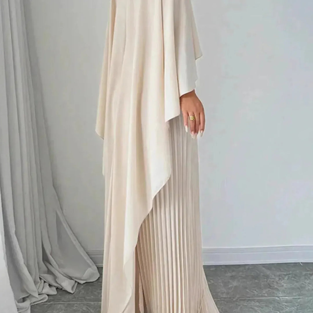 Cape Sleeve Pleated Maxi Dress