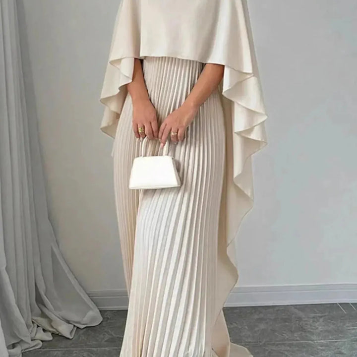 Cape Sleeve Pleated Maxi Dress